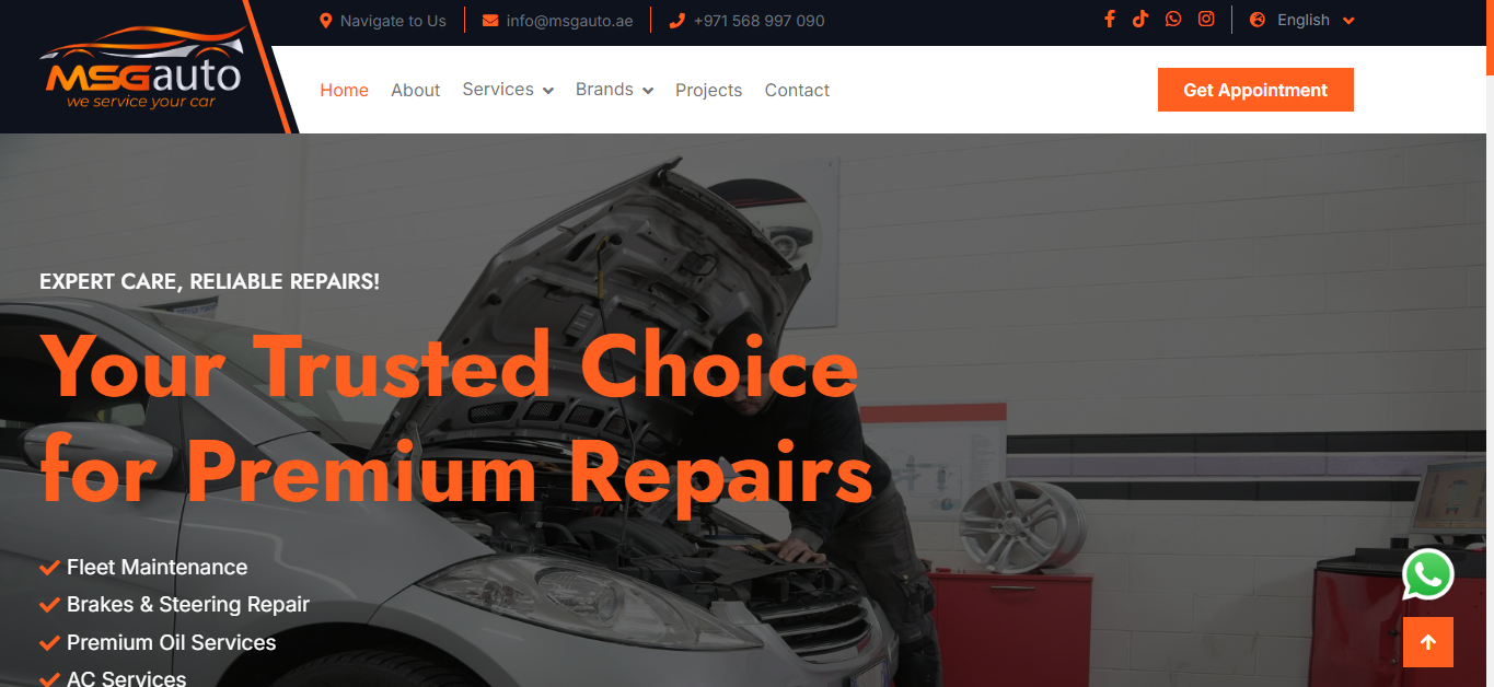 MSG Auto - Car Garage Website - Web Development Project by Mohammad Ali