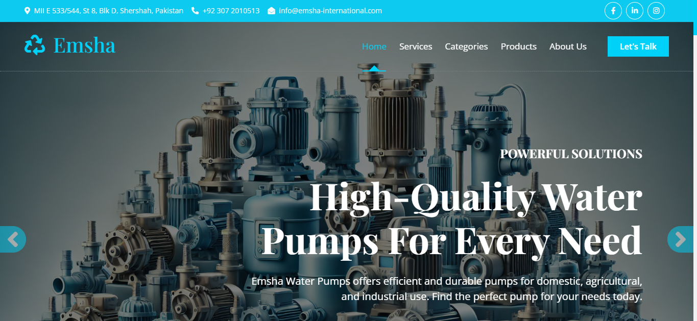 Emsha Water Pumps & Scrap - Web Development Project by Mohammad Ali